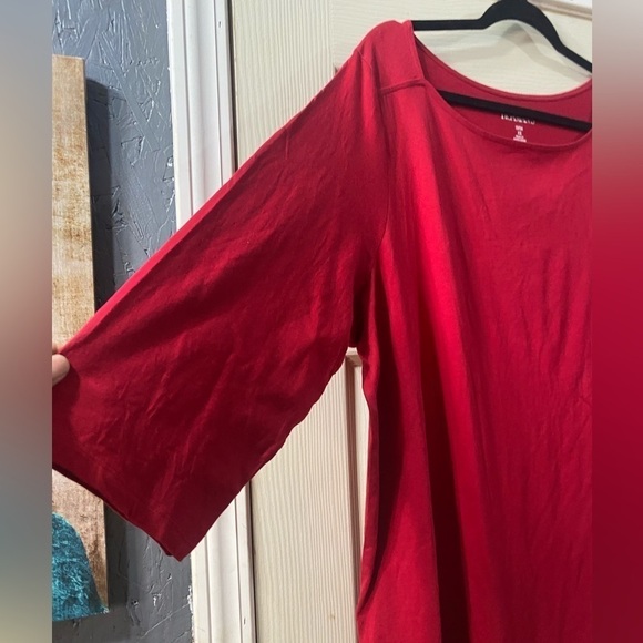 Roamans square neck /4 Sleeve Long T-Shirt Red Plus Size 1X 22/24 - Picture 2 of 8